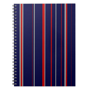 Pinstripes, colours red, navy, grey notebook