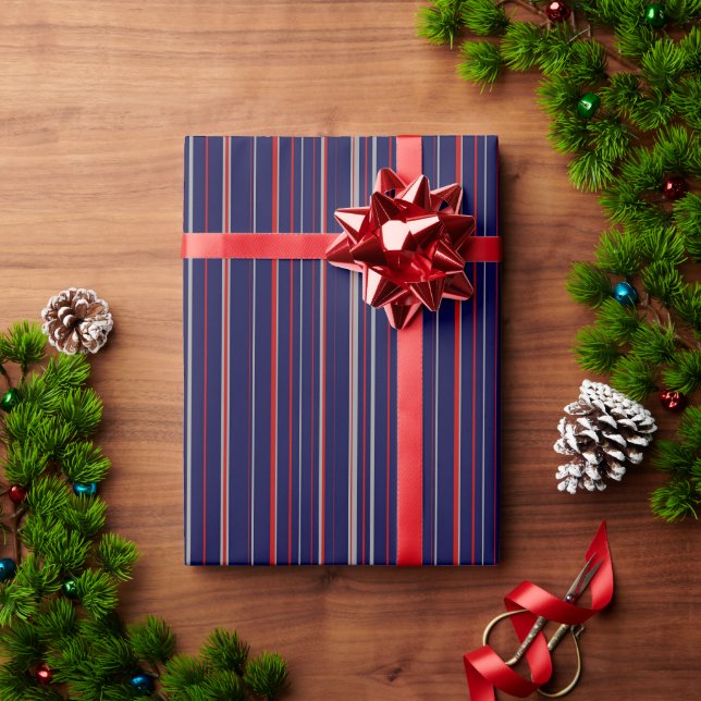 Pinstripes, colours red, navy, grey wrapping paper (Holiday Gift)