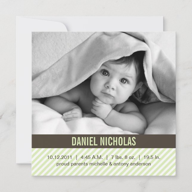 Pinstripes vert clair Faire-part de naissance bébé (Devant)