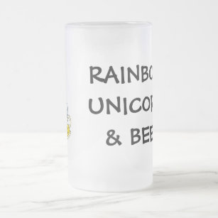 Pint of Gold at End of Rainbow (Plus Unicorn) Frosted Glass Beer Mug