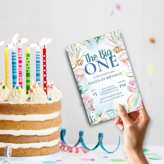 Pintable First Birthday Invitation Coastal Ocean (Creator Uploaded)