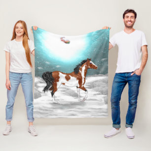 Pinto Arabian Horse Christmas Fleece Blanket
