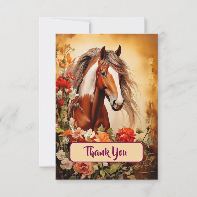 Pinto Horse and Flowers Thank You Card (Front)