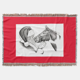 Pinto Horse and Santa Claus Throw Blanket