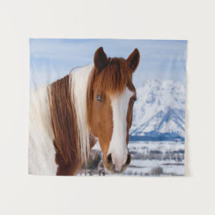 Pinto Horse Mount Moran in Winter Tapestry