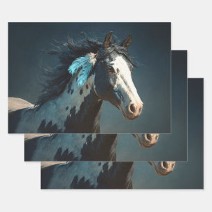 Pinto Mustang Horse Feather Accent Decoupage Wrapping Paper Sheet