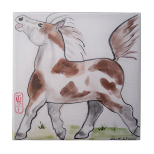 Pinto Paint Pony Brown White Horse Animal Art Tile