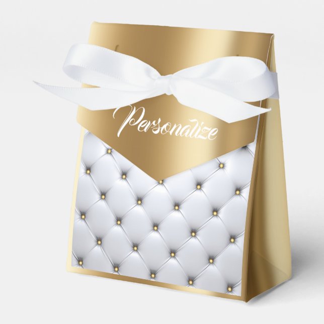 Pintuck look white and gold elegant  favor box (Front Side)