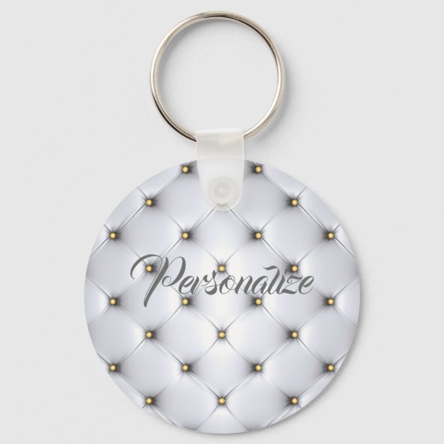 Pintuck look white and gold elegant keychain (Front)