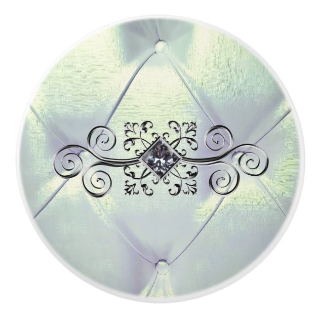 Pintuck satin and diamond blue silver ceramic knob (Front)