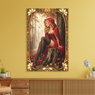 Pinup Girl Saskia Vogel Red Satin Oberwald Woods Canvas Print