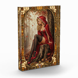 Pinup Girl Saskia Vogel Red Satin Oberwald Woods Photo Block