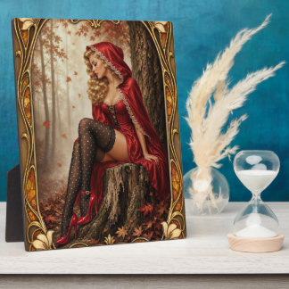 Pinup Girl Saskia Vogel Red Satin Oberwald Woods Plaque