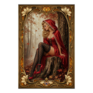 Pinup Girl Saskia Vogel Red Satin Oberwald Woods Poster