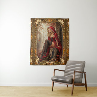 Pinup Girl Saskia Vogel Red Satin Oberwald Woods Tapestry