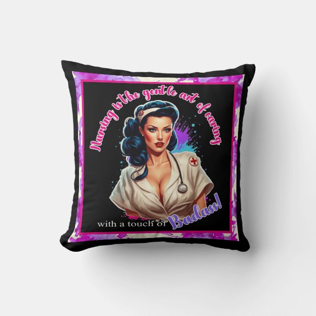 Pinup_  Nurse Badass Throw Pillow (Front)