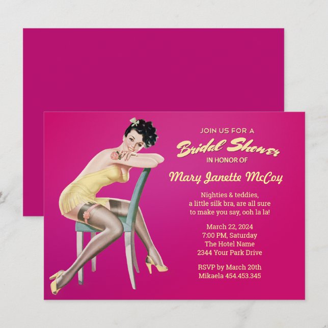 Pinup Sexy Vintage douche nuptiale Invitation (Devant / Derrière)