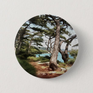 Pinus pinea Pine Tree Forest Painting 2 Inch Round Button