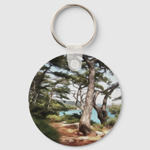 Pinus pinea Pine Tree Forest Painting  Keychain
