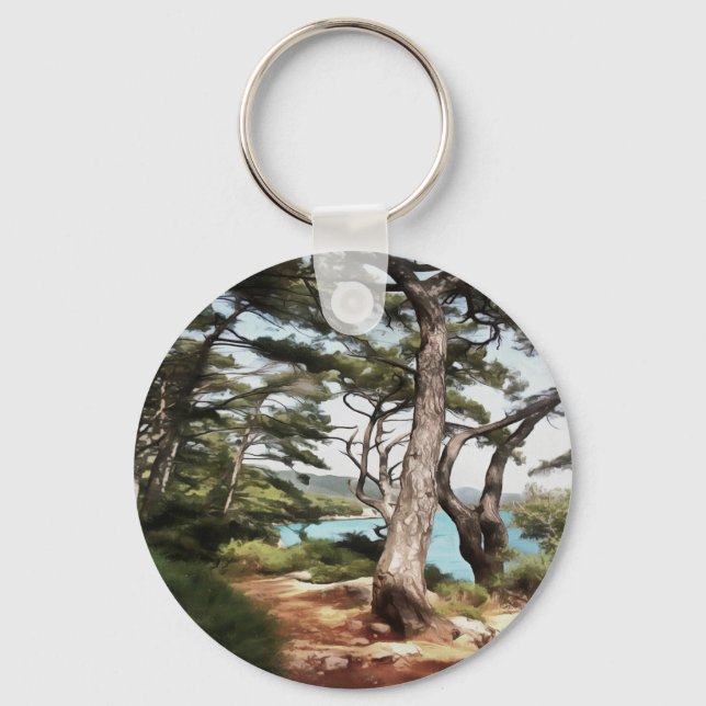 Pinus pinea Pine Tree Forest Painting  Keychain (Front)