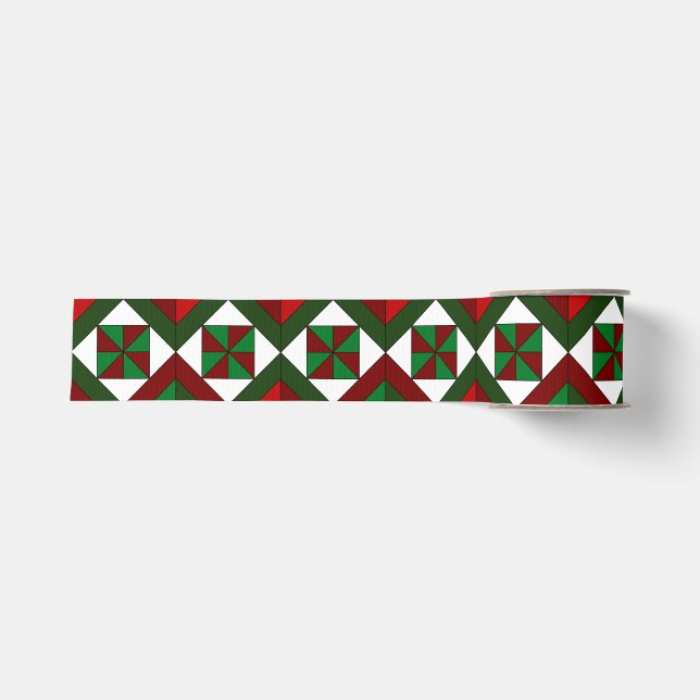 Pinwheel Diamond Christmas Quilt Grosgrain Ribbon (Front)