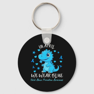Pinwheel Dino In April We Wear Blue Child Abuse Pr Keychain