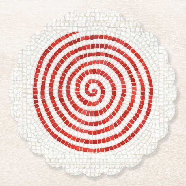 PINWHEEL MOSAIC Scalloped Round Paper Coasters (Front)