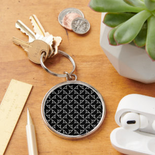 Pinwheel Spiral White Abstract Illusions Line Art Keychain