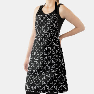 Pinwheel Spiral White Abstract Line Pattern Apron