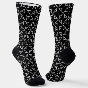 Pinwheel Spiral White Abstract Line Pattern Socks