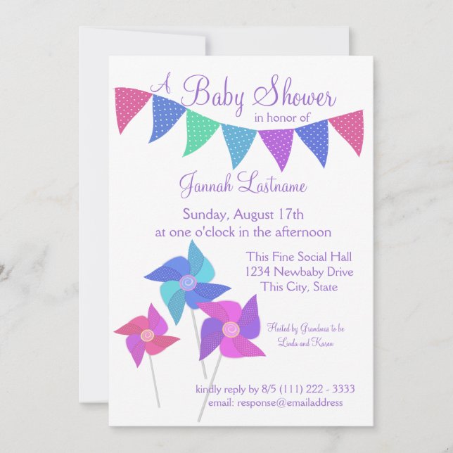 Pinwheels and Polka Dot Pennants Baby Shower Invitation (Front)