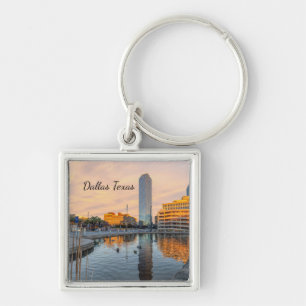 Pioneer Plaza Pond Morning Square Keychain