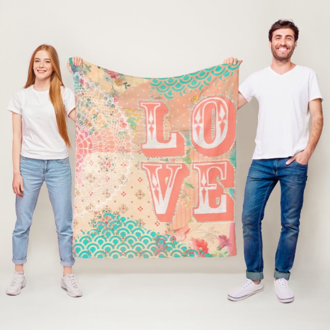Pip Gerard LOVE Shabby Chic Artist Mixed Media Fleece Blanket (In Situ)
