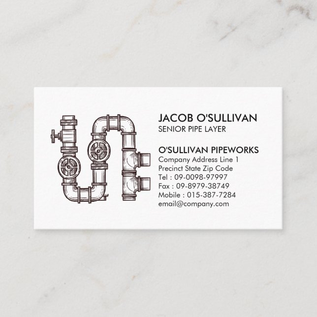 Pipe Layer Fitter Plumber Plumbing Business Card (Front)