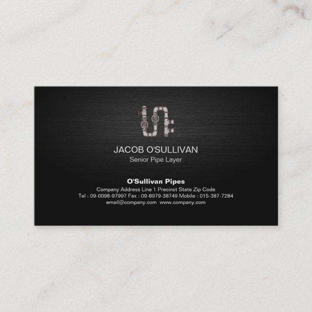 Pipe Layer Fitter Plumber Plumbing Business Card (Front)