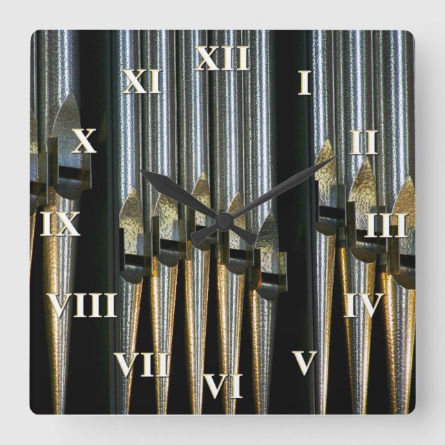 Pipe organ square clock with roman numerals (Front)