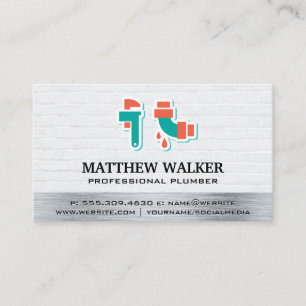 Pipe Wrench and Leaky Pipe Icon Business Card