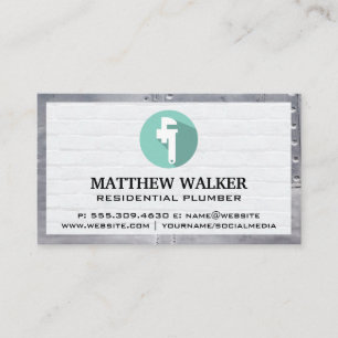 Pipe Wrench Logo   Brick Wall and Metal Rivets Business Card