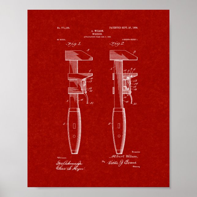 Pipe Wrench Patent - Burgundy Red Poster (Front)