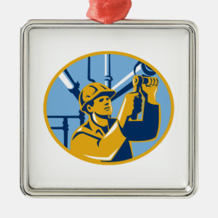 Pipefitter Maintenance Gas Worker Plumber Metal Ornament