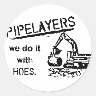 Pipelayer w/ girl sitting on pipe classic round sticker