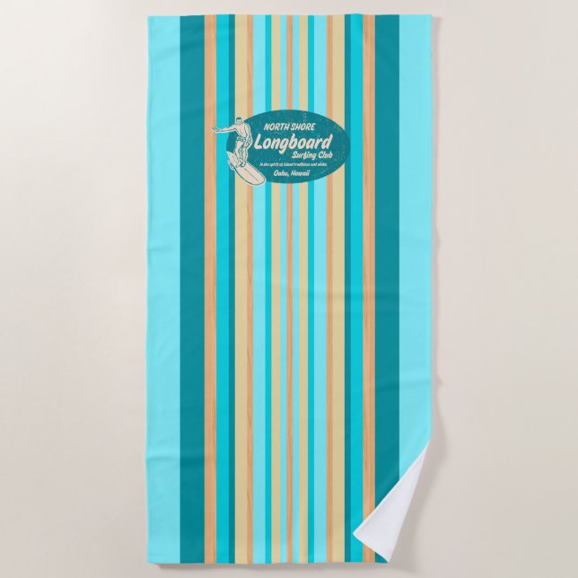 Pipeline Surfboard Hawaiian Striped - Aqua Beach Towel (Front)