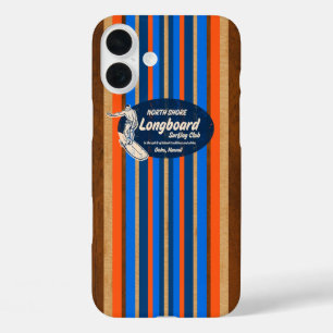 Pipeline Surfboard Hawaiian Stripes Royal Blue  iPhone 16 Plus Case