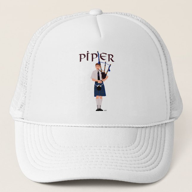 PIPER Blue Plaid Trucker Hat (Front)