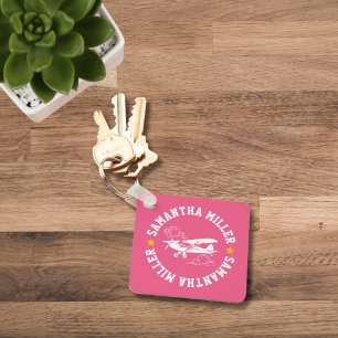Piper Cub Airplane Not Your Co-Pilot Pink Custom Keychain