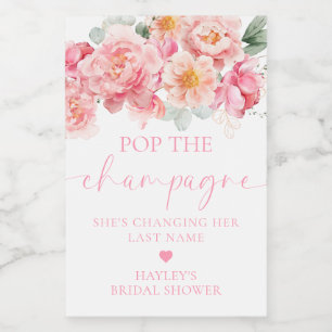 Piper Peony Floral Pop The Champagne Bridal Shower Wine Label