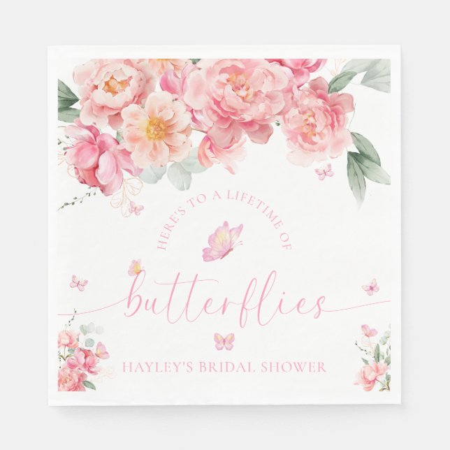 Piper Peony Lifetime Of Butterflies Bridal Shower Napkin (Front)