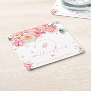Piper Peony Lifetime Of Butterflies Bridal Shower Square Paper Coaster