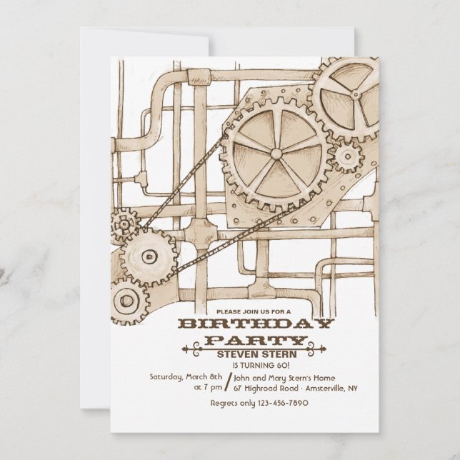 Pipes and Gears Invitation (Front)
