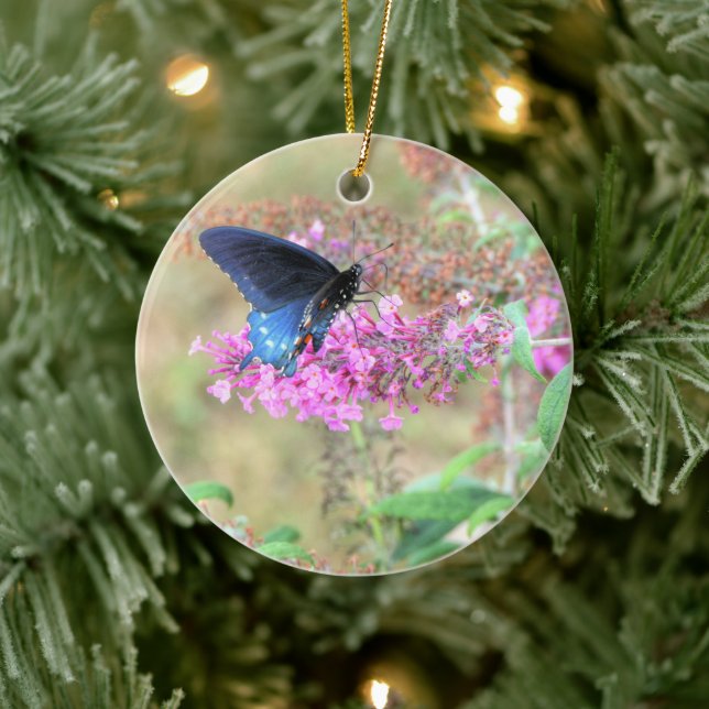 Pipevine Swallowtail on Butterfly Bush Ceramic Ornament (Tree)